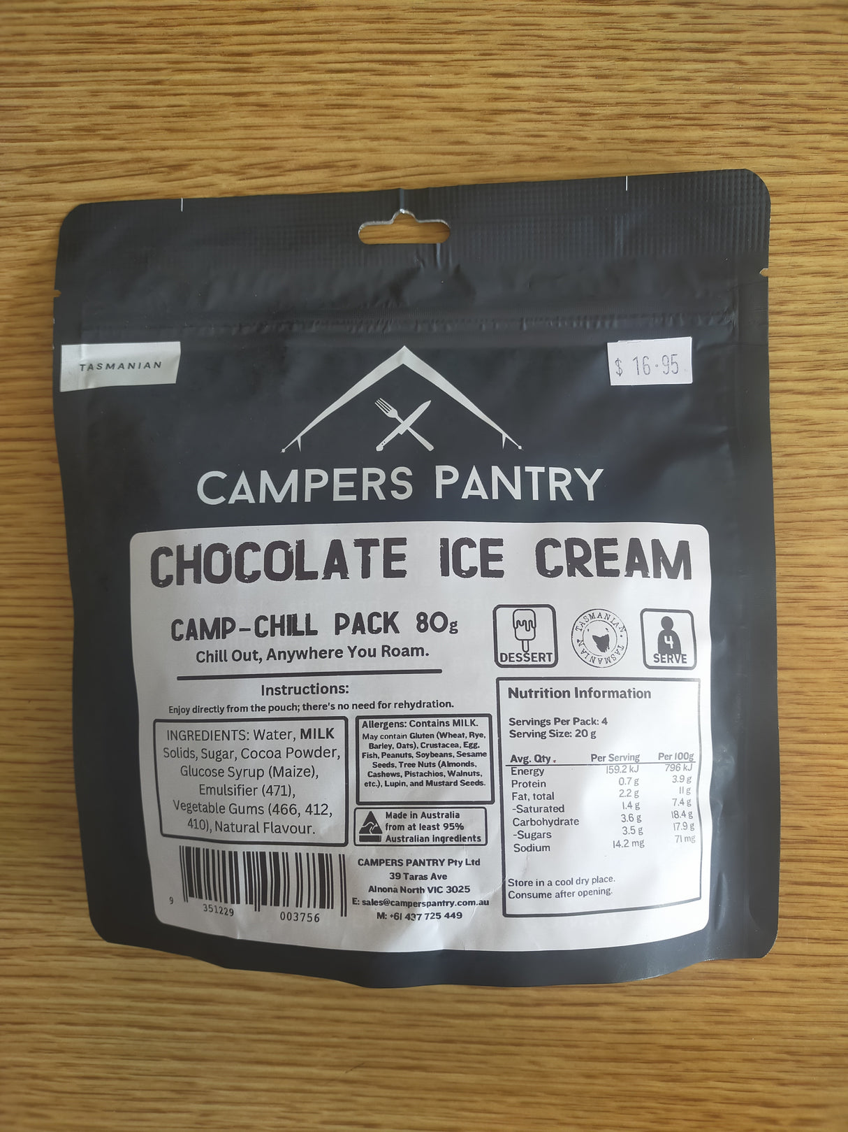 Campers Pantry Freeze Dried Ice Cream - Chocolate (80g) - Find Your Feet Australia Hobart Launceston Tasmania