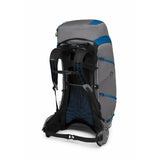 Gray and blue backpack on a white background - Osprey Exos Pro 55 Backpack (Men's) - Dale Grey/Agam Blue