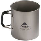Titanium mug with handle and MSR logo on a white background - MSR Titan Cup