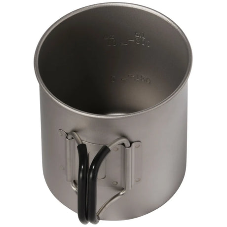Metal camping mug with a black handle on a white background - MSR Titan Cup
