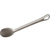 Metallic spoon with 'Mountain Safety Research' branding on a white background - MSR Titan Long Spoon