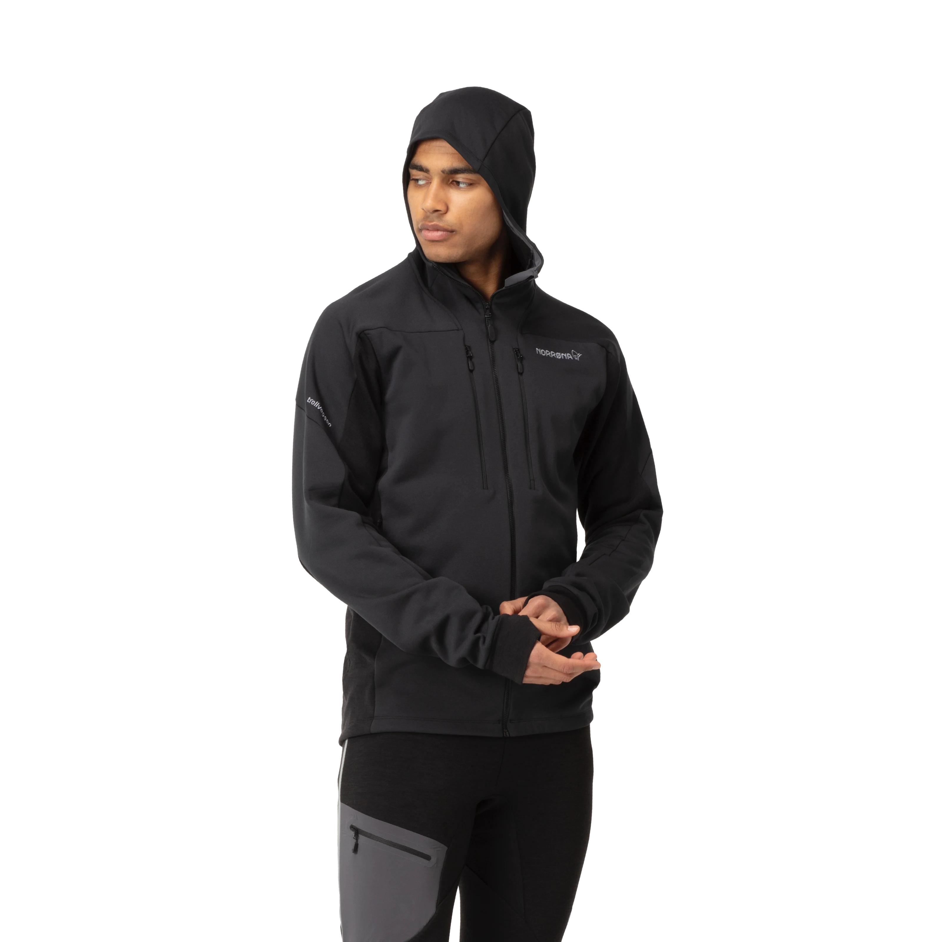 Norrøna Trollveggen Powerstretch Pro Zip Hood (Men's) - Caviar - Find Your Feet Australia Hobart Launceston Tasmania