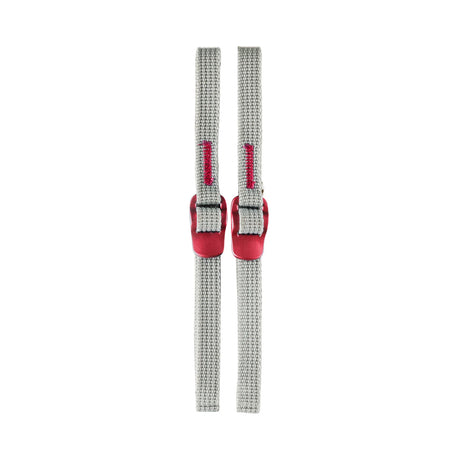 Two gray woven webbing straps with red plastic quick-release buckles, shown vertically on a plain white background. - Sea To Summit Alloy Buckle Accessory Straps - 10mm x 2.0m