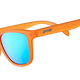 Goodr donkey goggles orange sunglasses with blue lenses on a white background