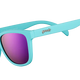 Goodr ELECTRIC DINOTOPIA CARNIVAL turquoise sunglasses with pink lenses on a white background
