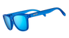 goodr FALKORS FEVER DREAM blue sunglasses with a brand logo on a white background