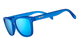 goodr FALKORS FEVER DREAM blue sunglasses with a brand logo on a white background