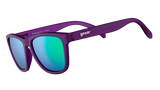 goodr GARDENING WITH A KRAKEN Purple sunglasses with blue lenses on a white background