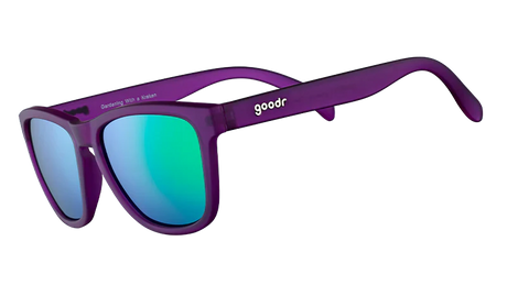goodr GARDENING WITH A KRAKEN Purple sunglasses with blue lenses on a white background