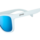 Goodr ICED BY YETIS White sunglasses with blue lenses on a white background