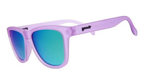 goodr LILAC IT LIKE THAT Purple sunglasses with blue gradient lenses on a white background