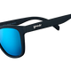 goodr MICK KEITHS MIDNIGHT RAMBLE Black sunglasses with blue lenses on a white background