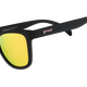 goodr Professional Respawner black sunglasses with yellow lenses on a white background