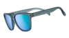 goodr SILVERBACK SQUAT MENTALITY Sunglasses with blue lenses and gray frame on a white background