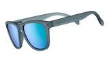 goodr SILVERBACK SQUAT MENTALITY Sunglasses with blue lenses and gray frame on a white background
