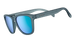 goodr SILVERBACK SQUAT MENTALITY Sunglasses with blue lenses and gray frame on a white background