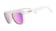 goodr Side Scroll Eye Roll White sunglasses with pink lenses on a white background