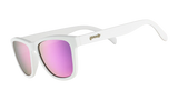 goodr Side Scroll Eye Roll White sunglasses with pink lenses on a white background