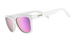 goodr Side Scroll Eye Roll White sunglasses with pink lenses on a white background