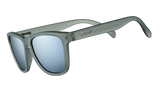 Goodr VALHALLA WITNESS gray sunglasses with blue lenses on a white background