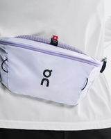 White waist bag with a brand logo on a white background - On Waist Pack 2L Lite - Thistle