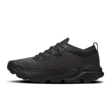 A black athletic sneaker shown from a side profile view against a solid white background. - On Cloudsoma Shoes (Women's) - Black