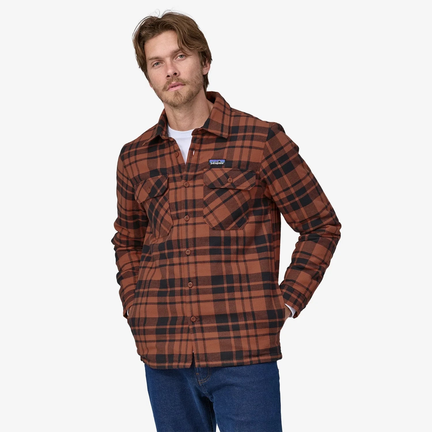 Patagonia Insulated Organic Cotton MW Fjord Flannel Shirt (Men's) - Ice Caps/Burl Red - Find Your Feet Australia Hobart Launceston Tasmania