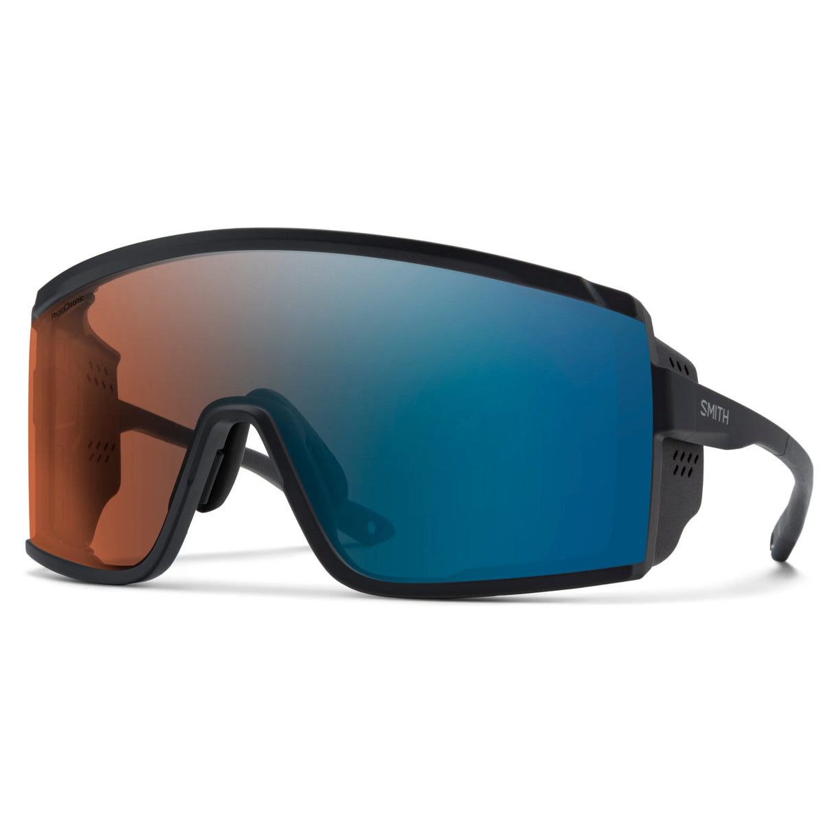 Smith Pursuit Sunglasses - Matte Black + ChromaPop Glacier Photochromic Copper To Gray With Blue Mirror