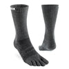 Pair of gray five-toe socks on a white background - Injinji Trail Midweight Crew Toesocks (Unisex) - Granite