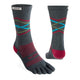 Pair of gray toe-separated socks with colorful patterns on a white background - Injinji Trail Midweight Crew Toesocks (Unisex) - Peak