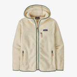 Patagonia Retro Pile Fleece Hoody (Women's) - Natural w/Ellwood Green - Beige - Cream - White