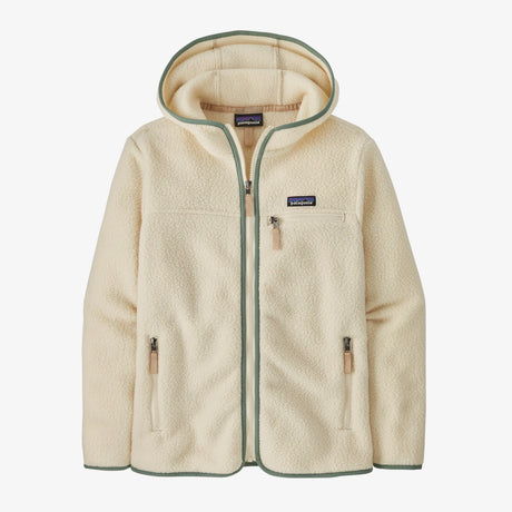 Patagonia Retro Pile Fleece Hoody (Women's) - Natural w/Ellwood Green - Beige - Cream - White