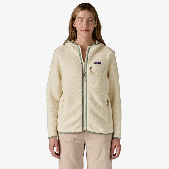 Patagonia Retro Pile Fleece Hoody (Women's) - Natural w/Ellwood Green - Beige - Cream - White