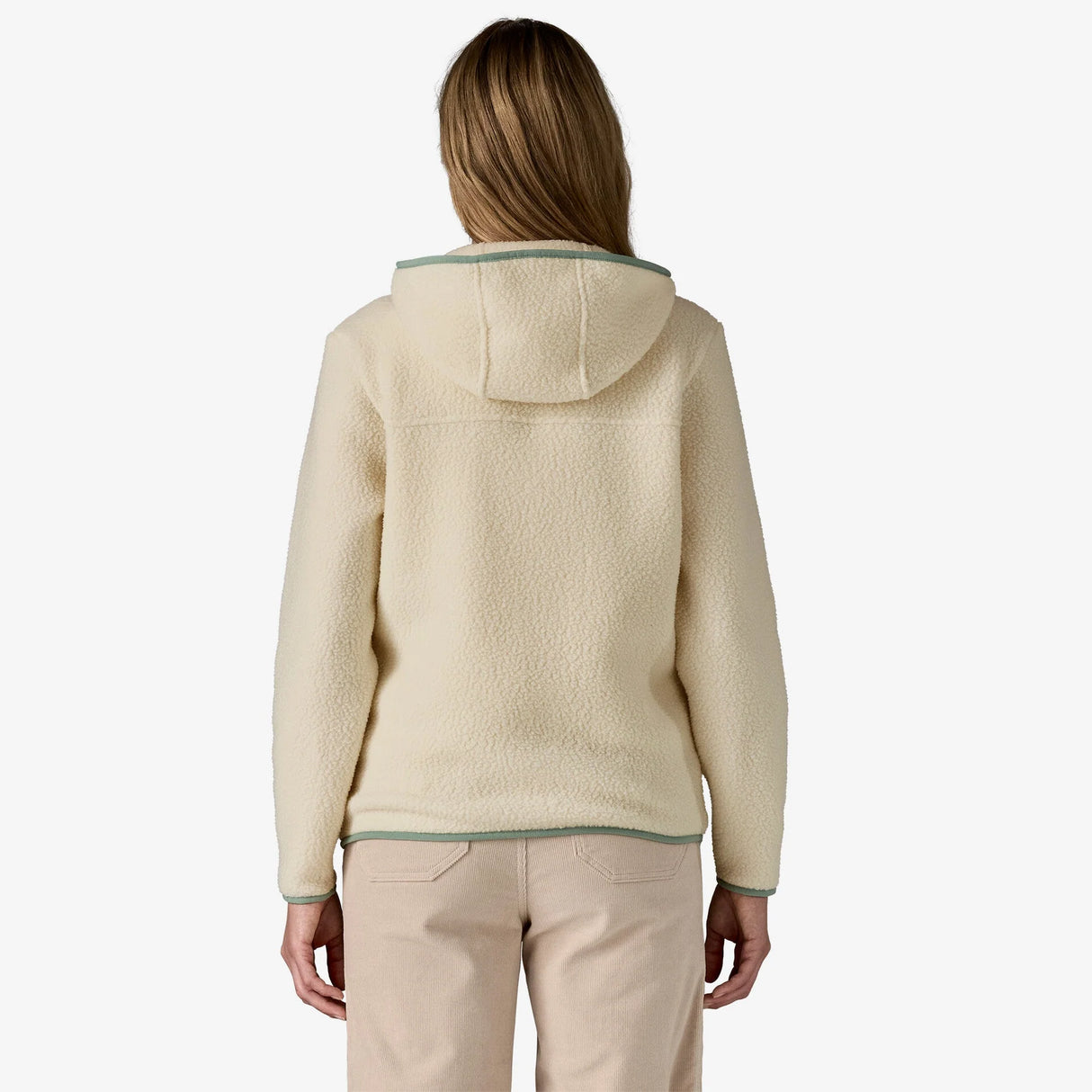 Patagonia Retro Pile Fleece Hoody (Women's) - Natural w/Ellwood Green - Beige - Cream - White