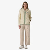 Patagonia Retro Pile Fleece Hoody (Women's) - Natural w/Ellwood Green - Beige - Cream - White