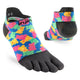 Colorful toe-separated socks with black soles on a white background - Injinji Spectrum Run Lightweight No-Show Toesocks (Women's) - Gummy Bears