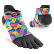 Colorful toe-separated socks with black soles on a white background - Injinji Spectrum Run Lightweight No-Show Toesocks (Women's) - Gummy Bears