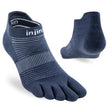 Pair of blue five-toe socks with 'injinji' branding on a white background - Injinji Run Lightweight No-Show (Men's) - Navy