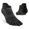 Black five-toe sock with 'injinji' branding on a white background - Injinji Run Lightweight No-Show (Men's) - Black