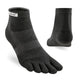 Black five-toe sock with 'Injinji' branding on a white background - Injinji Run Lightweight Mini-Crew Toesocks (Unisex) - Black