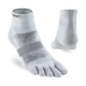 Gray five-toe sock with black accents on a white background - Injinji Run Lightweight Mini-Crew Toesocks (Unisex) - Grey
