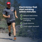 Man running outdoors with text about electrolyte benefits - SaltStick FastChews