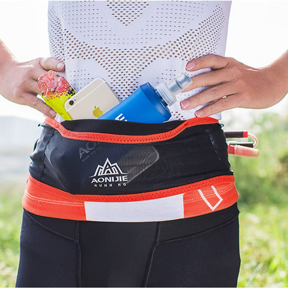 Aonijie Elasticated Hip Belt With Soft Flask - Black/Black