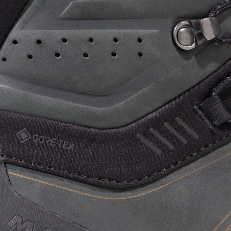 Close-up of a gray and black textured surface with a zipper and Gore-Tex branding. - Mammut Mercury Tour II High GORE-TEX (Men's) - Black/Black