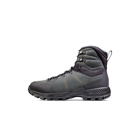A dark gray and black mid-cut hiking boot shown in a side profile view against a plain white background. - Mammut Mercury Tour II High GORE-TEX (Men's) - Black/Black