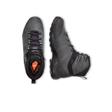 A pair of dark gray and black high-top hiking boots shown from the top and side views on a plain white background. The interior lining is black, and an orange logo patch is visible inside the collar. - Mammut Mercury Tour II High GORE-TEX (Men's) - Black/Black