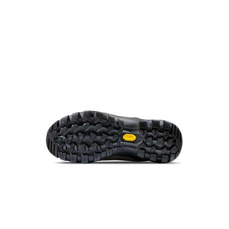 A single rugged black shoe sole shown from a top-down view on a plain white background, featuring a small yellow Vibram logo. - Mammut Nova Tour II High GORE-TEX Boots (Women's) - Oak/Bark