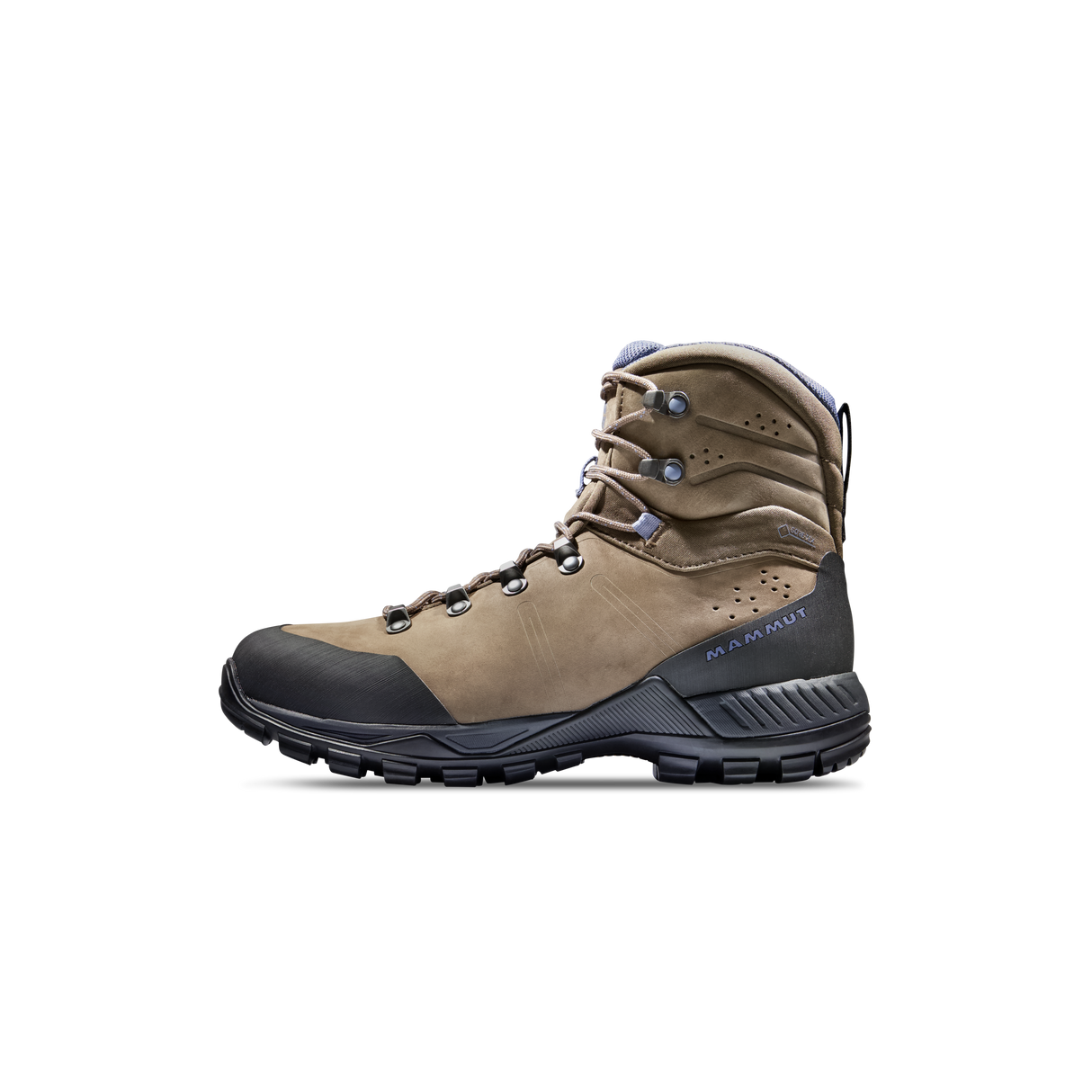 A single hiking boot in a tan and brown colorway with a black toe cap and sole, shown from the side against a plain white background. - Mammut Nova Tour II High GORE-TEX Boots (Women's) - Oak/Bark