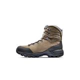 A single hiking boot in a tan and brown colorway with a black toe cap and sole, shown from the side against a plain white background. - Mammut Nova Tour II High GORE-TEX Boots (Women's) - Oak/Bark