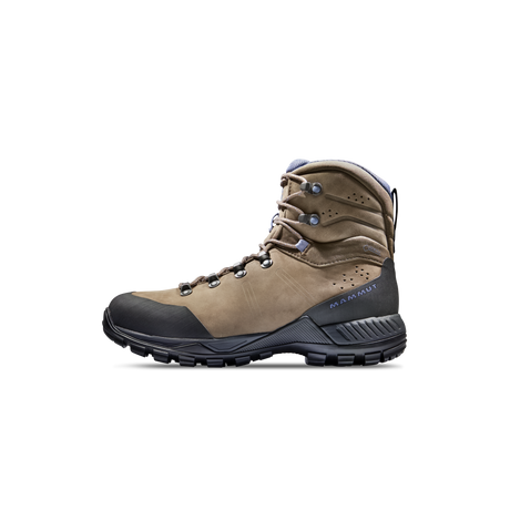 A single hiking boot in a tan and brown colorway with a black toe cap and sole, shown from the side against a plain white background. - Mammut Nova Tour II High GORE-TEX Boots (Women's) - Oak/Bark